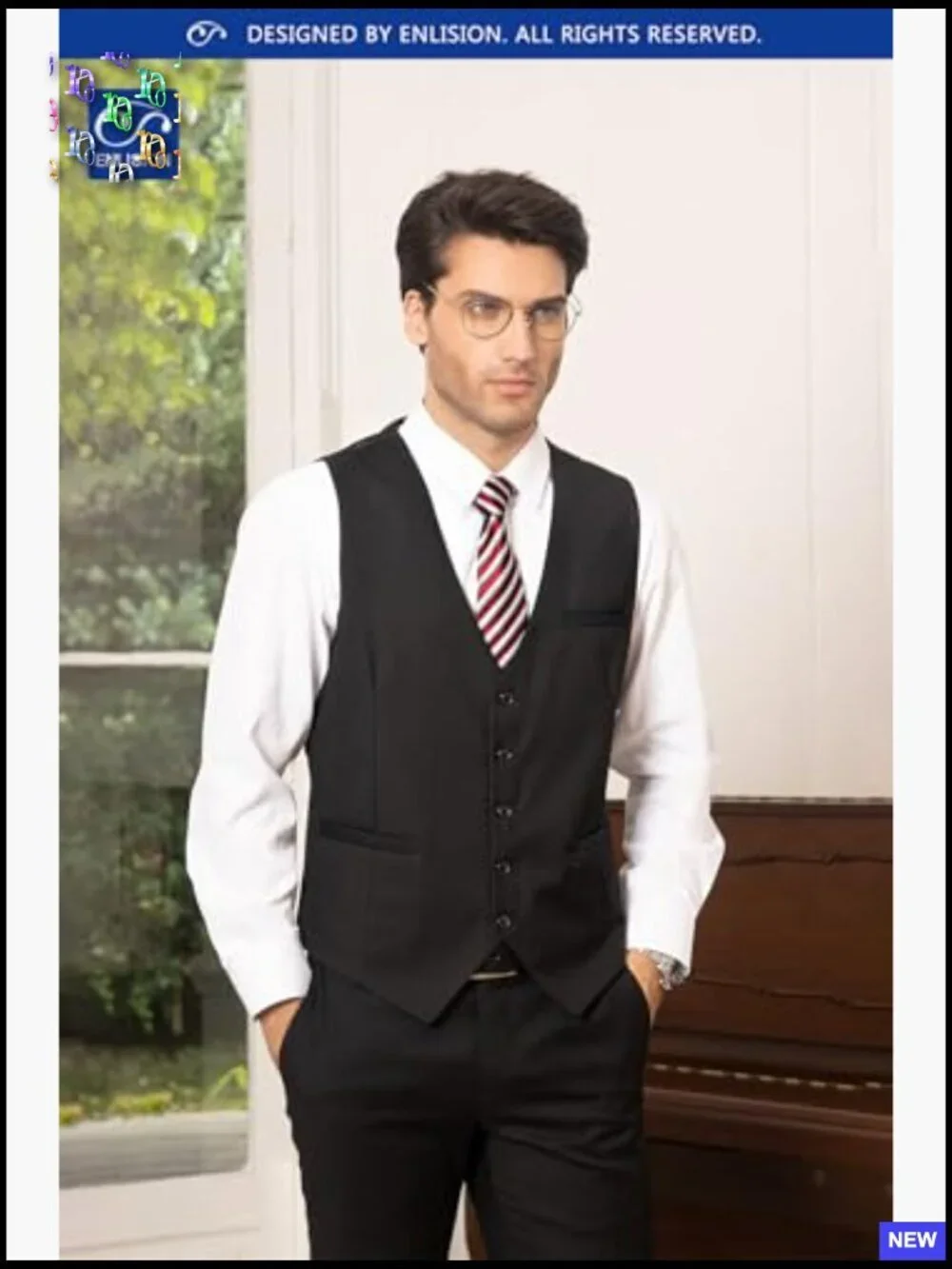 Classic Fit Men's Suit Vest Formal Business Waistcoat V-Neck Adjustable Back